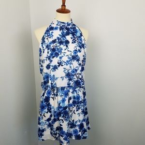Anthropologie Paper Crane Blue Floral Halter Dress